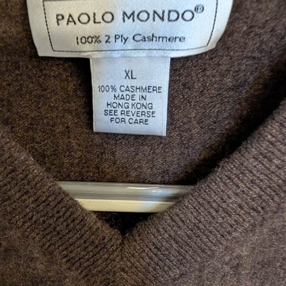 Cashmere Paolo Mondo Mens Brown XL V-Neck Sweater - Picture 4 of 4